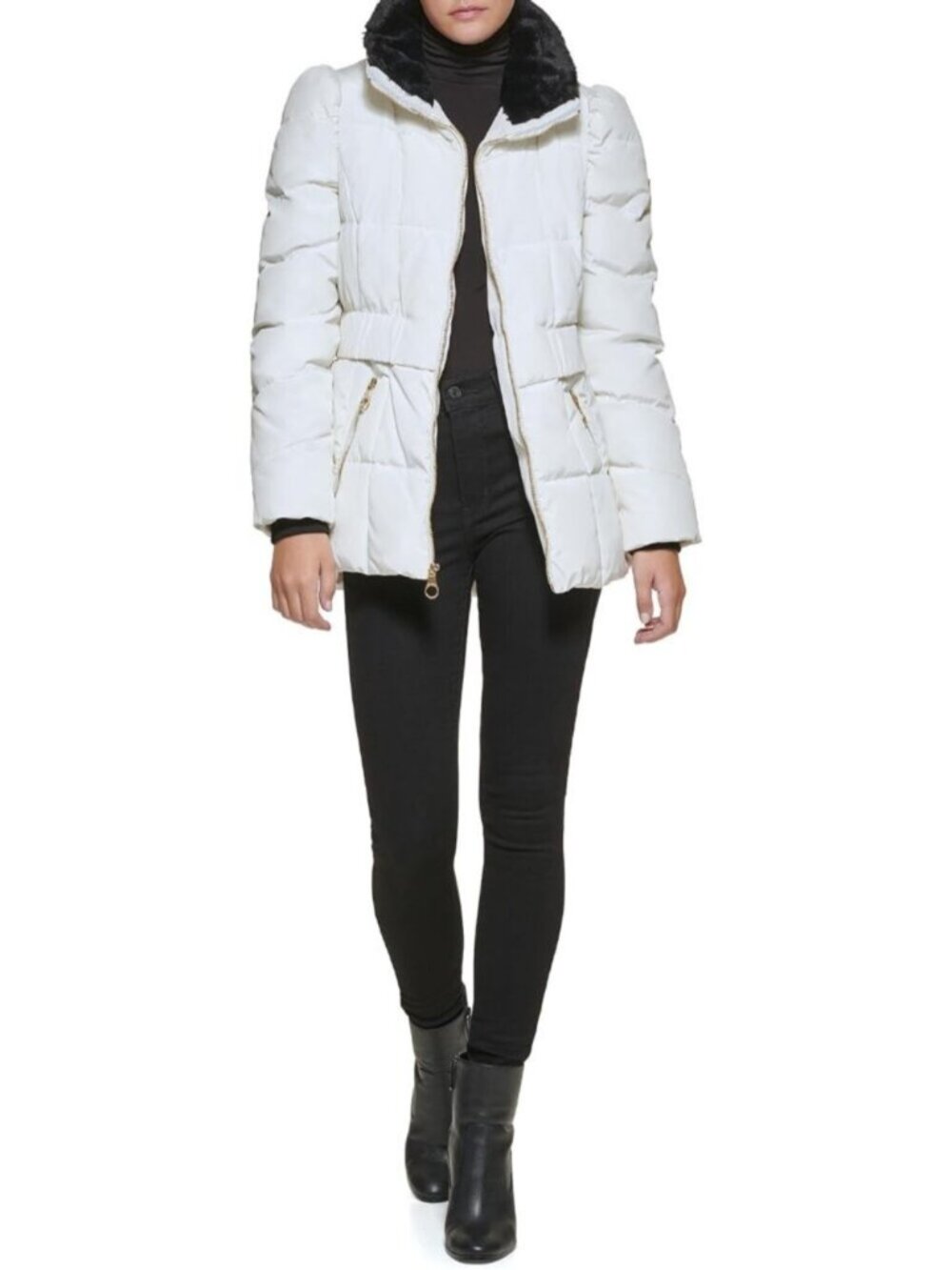Women's Faux Collar Mik Midweight Imported Polyester Classic Long Puffer Jackets